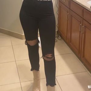 Black Split Knee Distressed Hem Jean